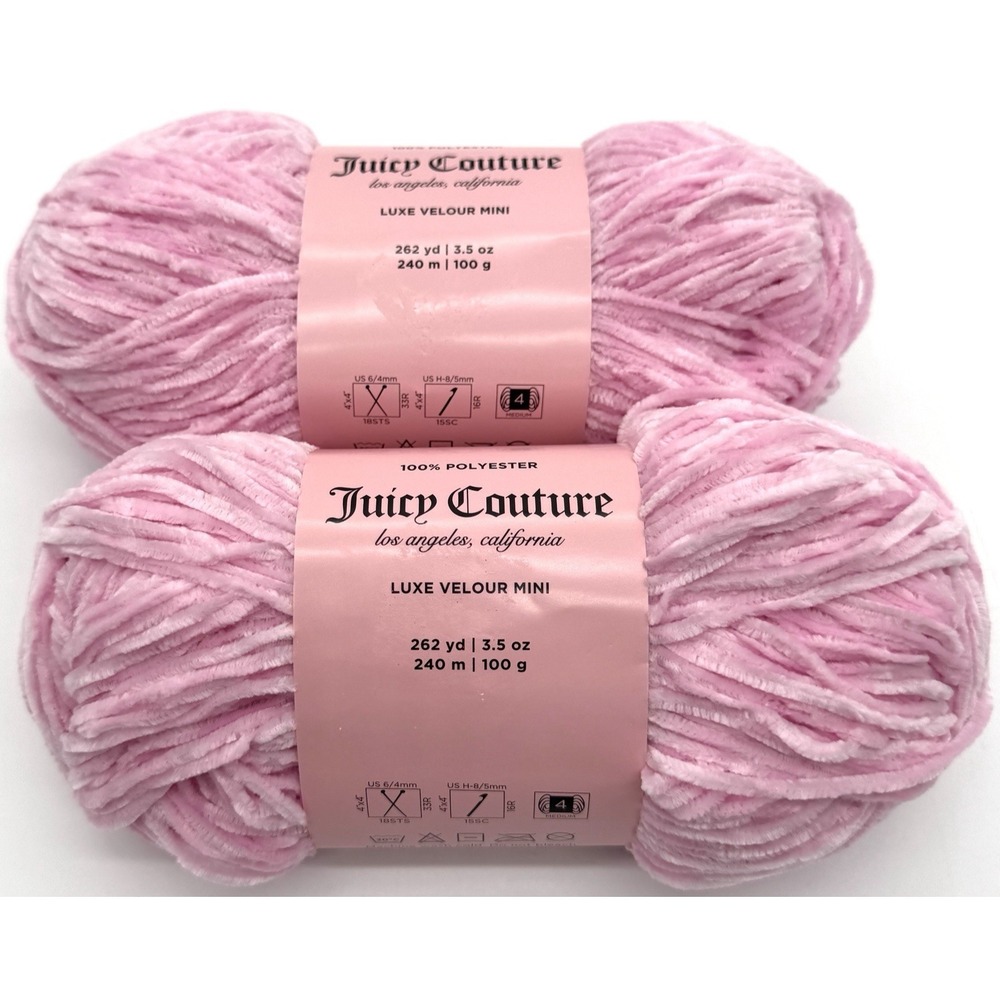 JUICY COUTURE‎ 2-Skein Luxe Velour Mini Yarn Pink Diamond Discontinued Joann 4-M